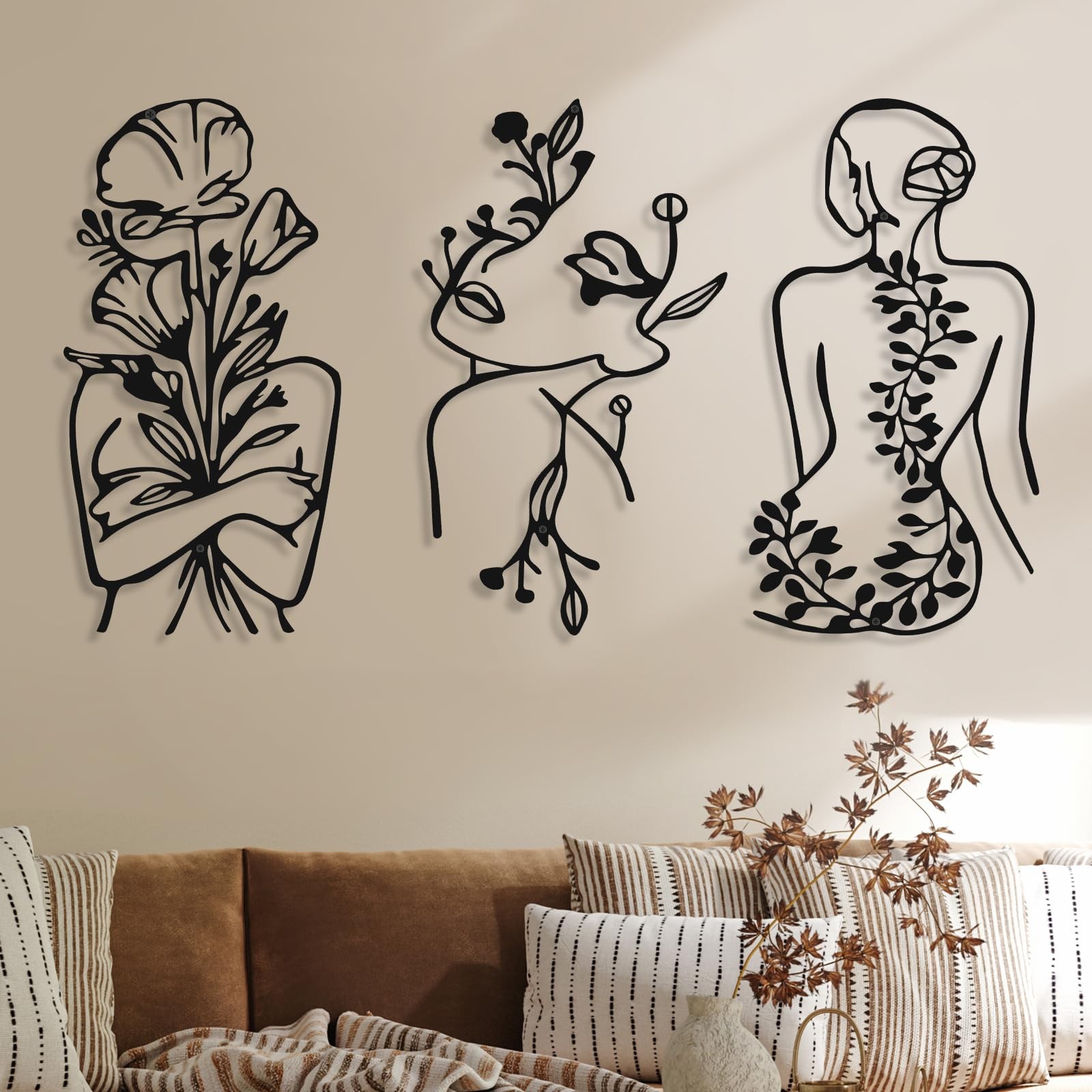 3 Pcs Metal Wall Art Decor Minimalist Abstract Woman Wall Art Metal Modern Li…