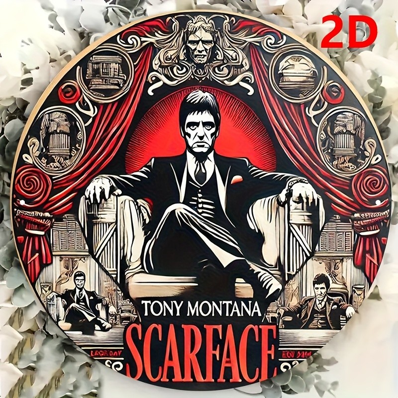 2D Flat “Scarface” Vintage Aluminum Wall Decor – Tin Metal Signs Suitable for Ho