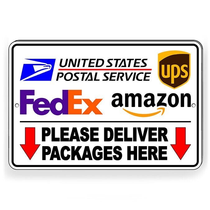 Please Deliver Packages Here Arrows Down Sign / Decal / Usps Ups Fedex Si148