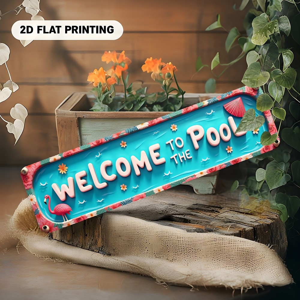 Metal Sign Flamingo Welcome To The Pool Vintage Tropical Backyard Poolside Decor