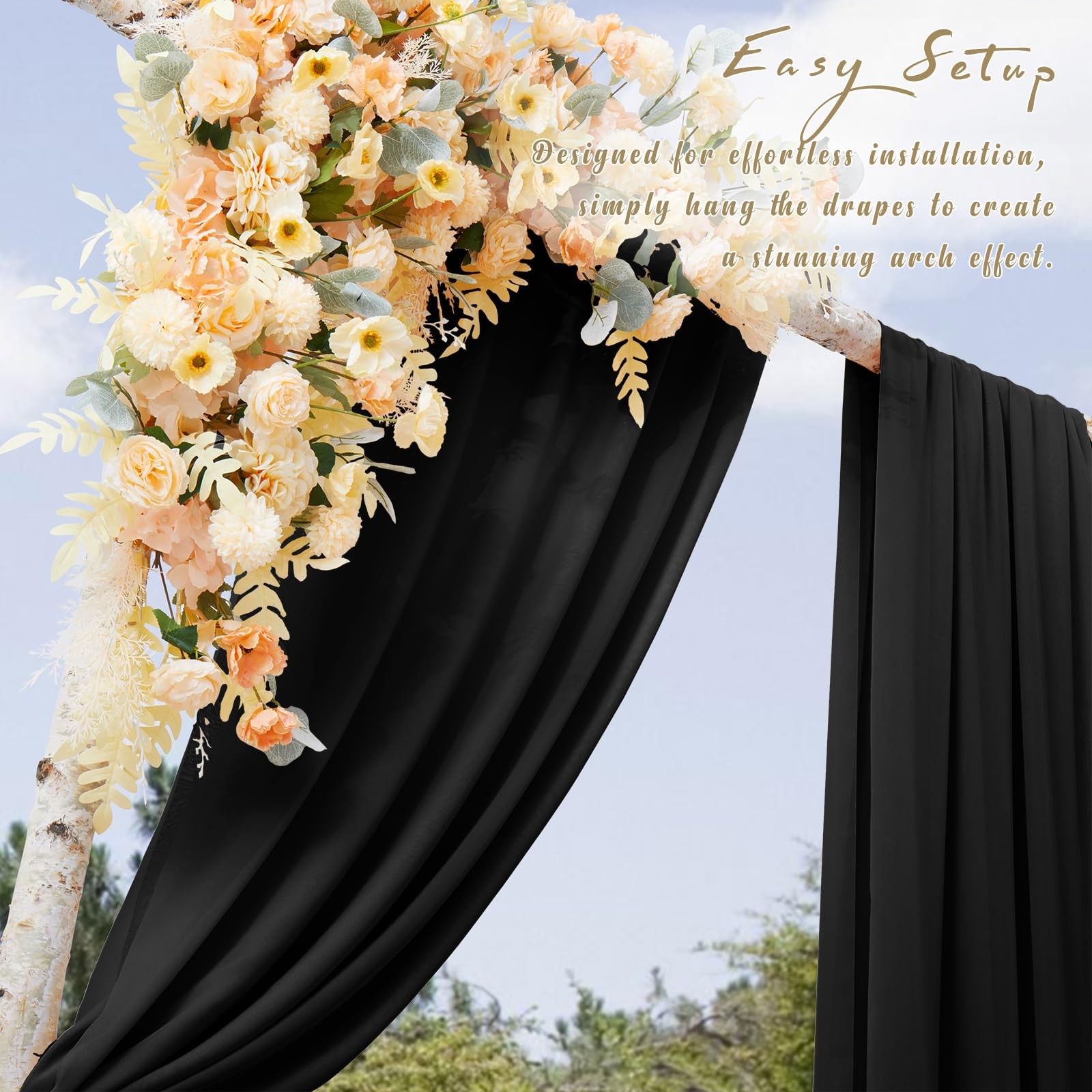 1 PCS Black Chiffon Wedding Arch Draping Fabric Sheer Backdrop 28 In x 19 FT