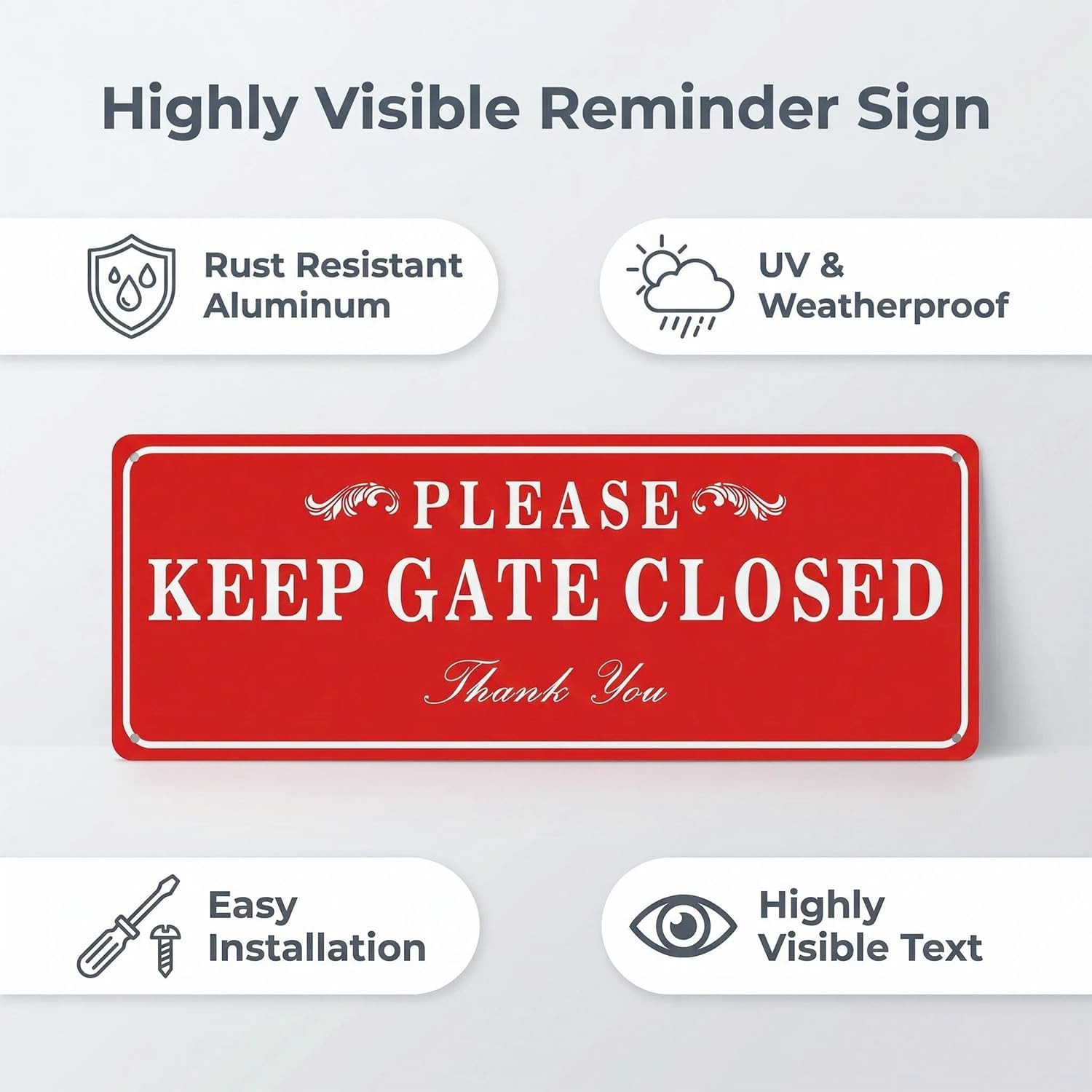 2 Pack Please Keep the Gate Closed Matal Sign – Brushed Aluminium Durable Ink –