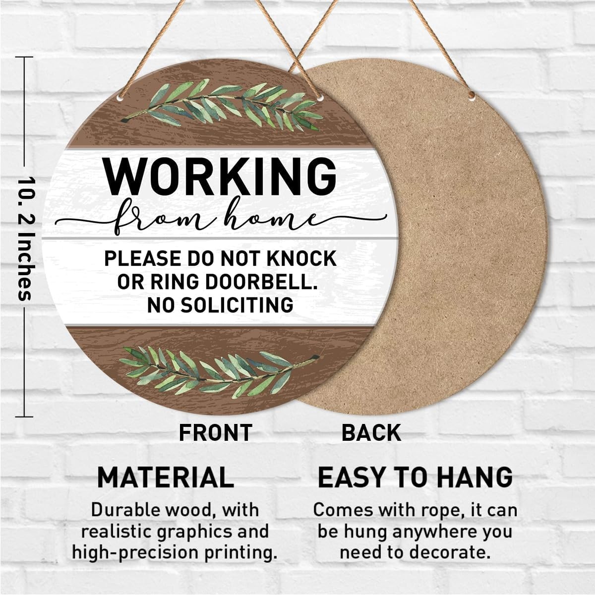 Working from Home Sign, No Soliciting Round Hanging Sign Small Signage, white