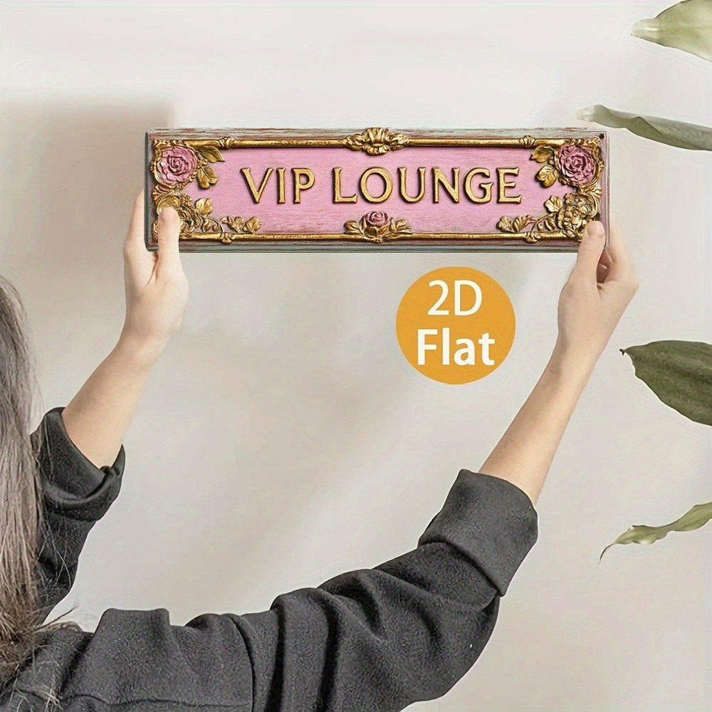 VIP Lounge Tin Sign Wall Art Pink Vintage Plaque Floral Home Decor Cafe Bar 4×16