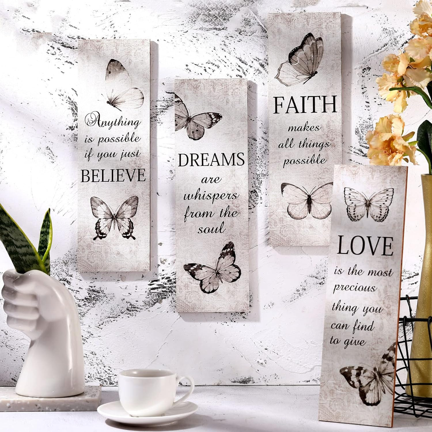 Qunclay 4 Pcs Butterfly Wall Decor 11 x 4 Inch Believe Faith Dream Love Inspi…