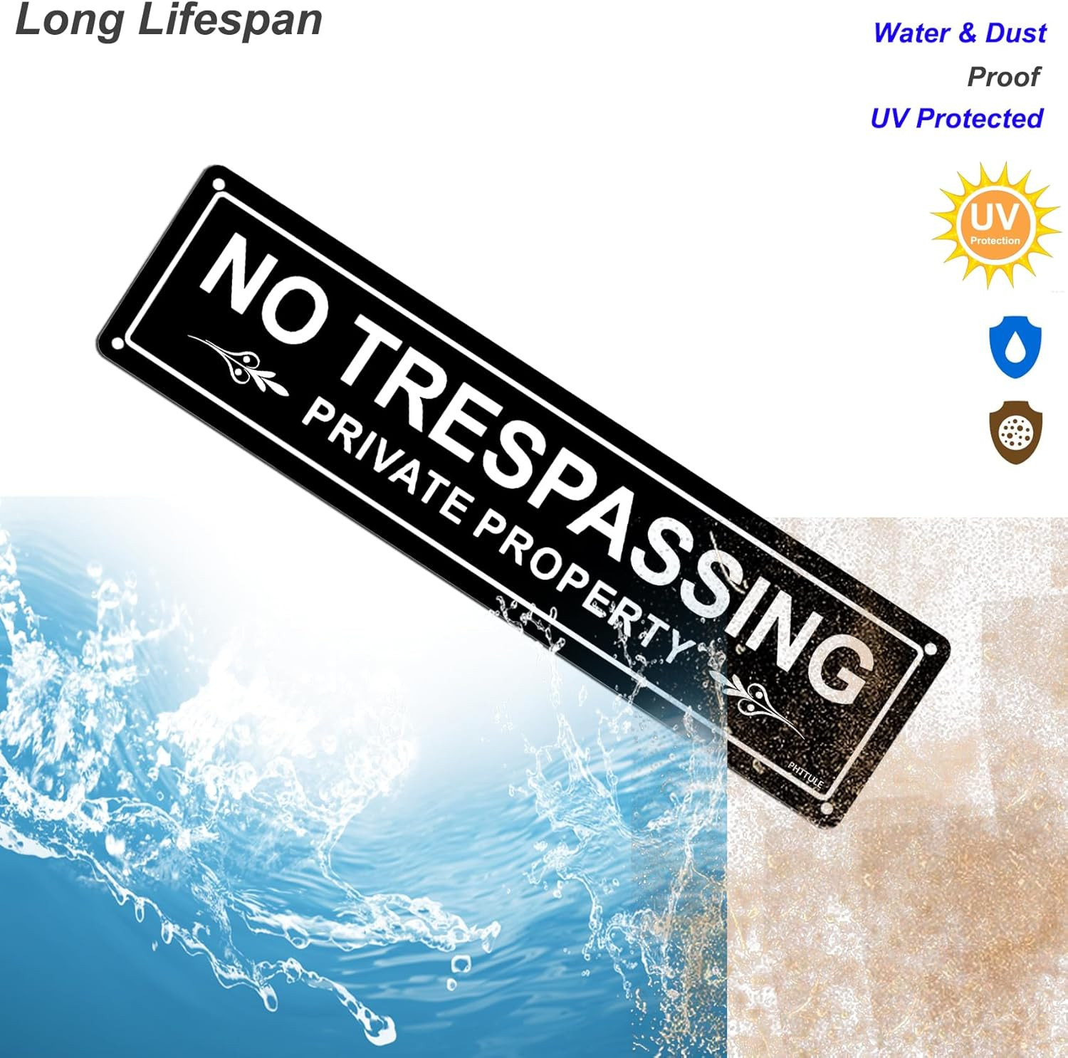 No Trespassing Private Property Sign 2 Pack, 12 x 3 inches Sturdy Rust Free Alum