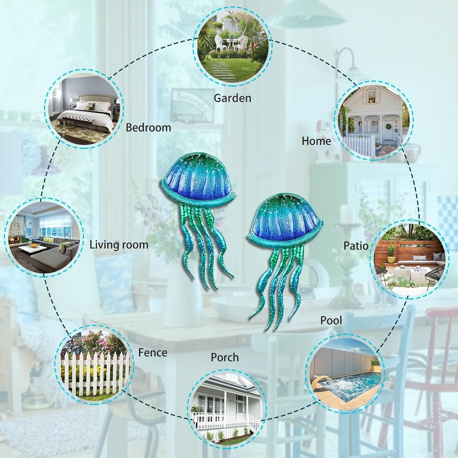 Ocean-Themed Glass and Metal Jellyfish Decor – Perfect for Living Room and Pool