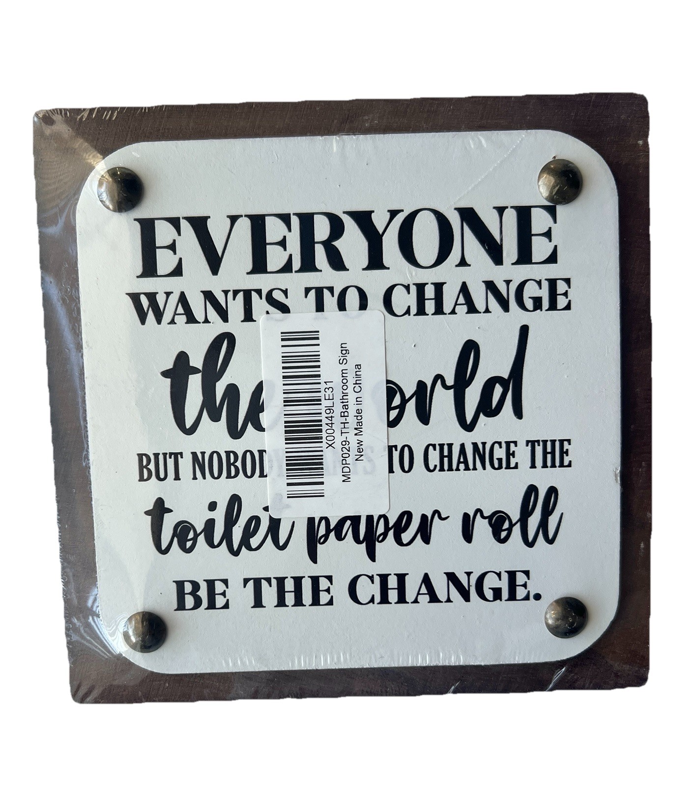 Hang Wall Sign Wood Be The Change Toilet Paper Plaque Humor Home Decor