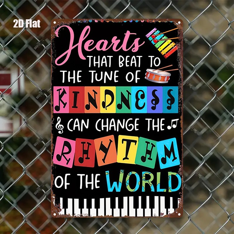 Metal Sign Hearts Beat Kindness Wall Art 20Cm X 30Cm