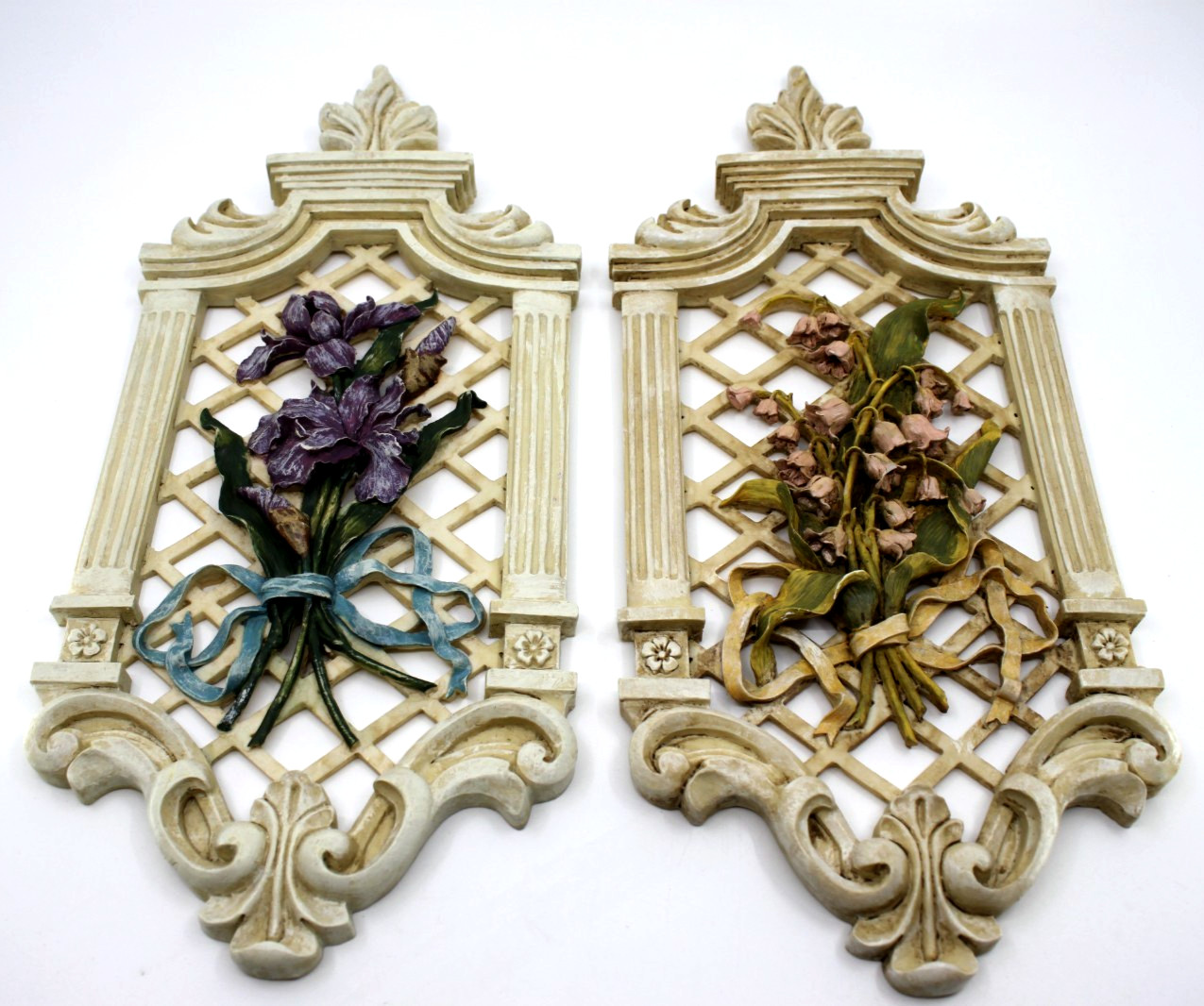 Garden Path Butterfly Magnolia Floral Wall Art 14×6″in Plaque Set of 2