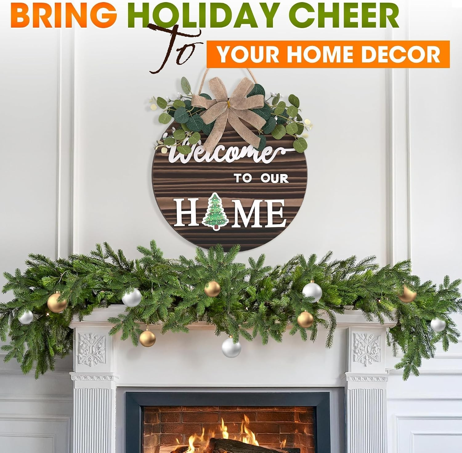 Durable Welcome Sign – Rustic Fir Wood & 14 Magnetic Icons for Indoor/Outdoor