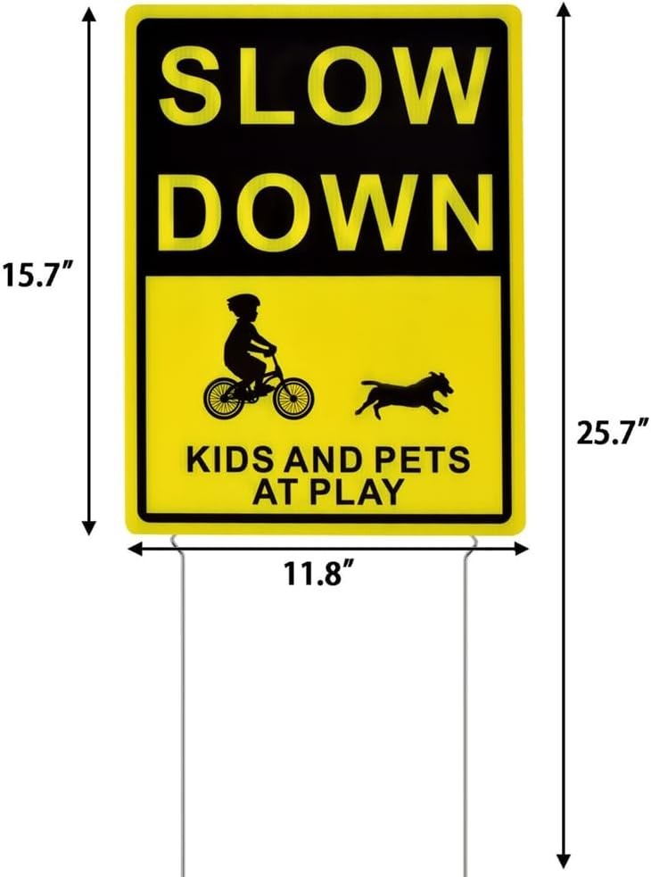 2 Pack Kids & Pets at Play Yard Signs 16×12 Metal Stakes Safety Double Sided