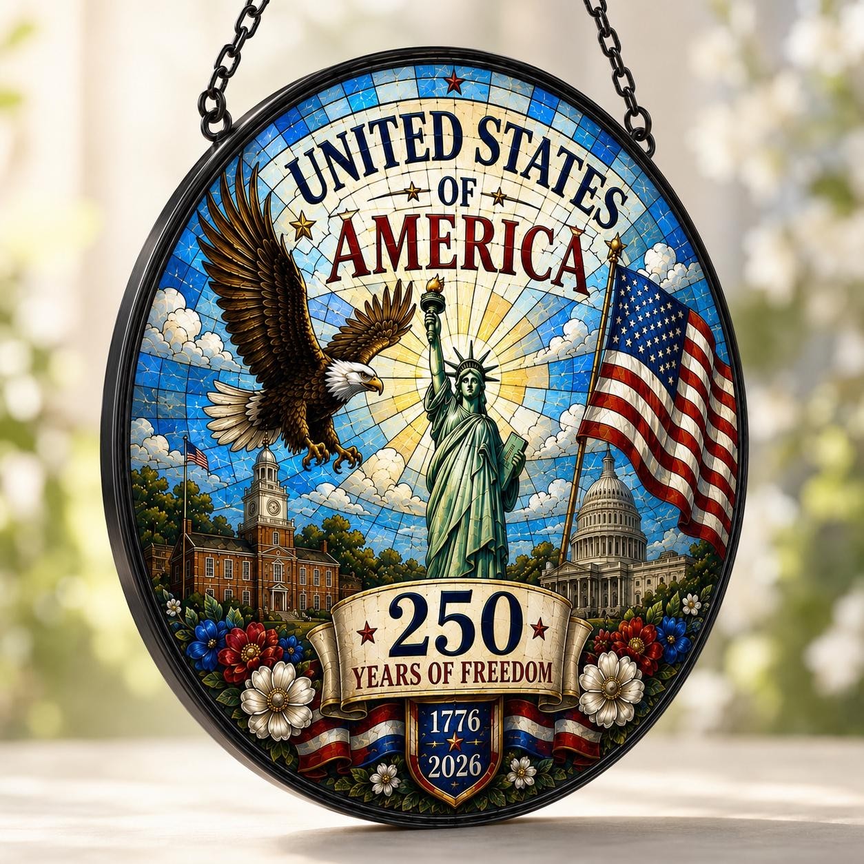 United States Of America 250th Anniversary Stained Glass Suncatcher