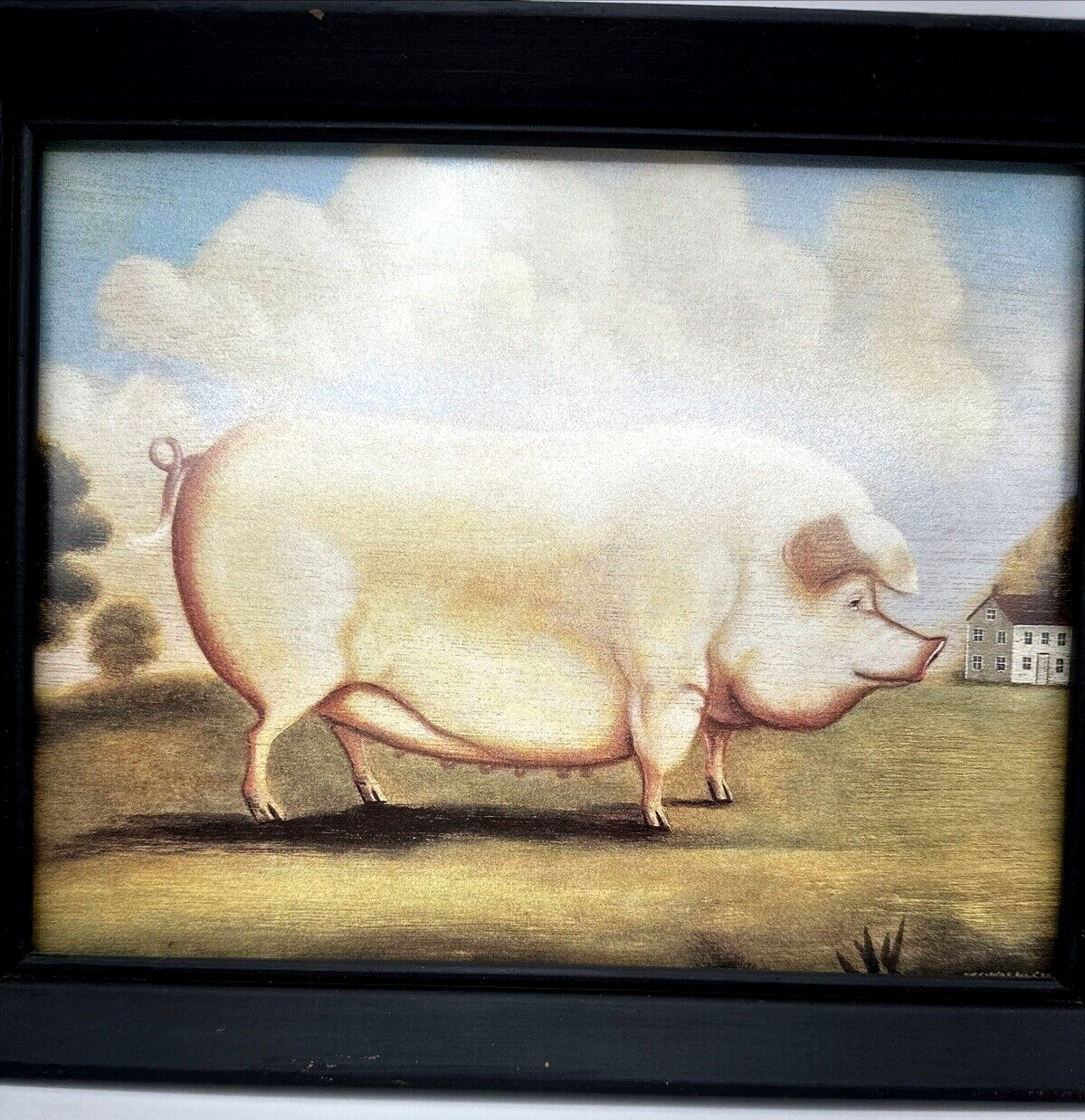 Barnyard Animal Wall Hangings, Lot of 2, Sheep/Pig, Wood Frame, used (BB7)