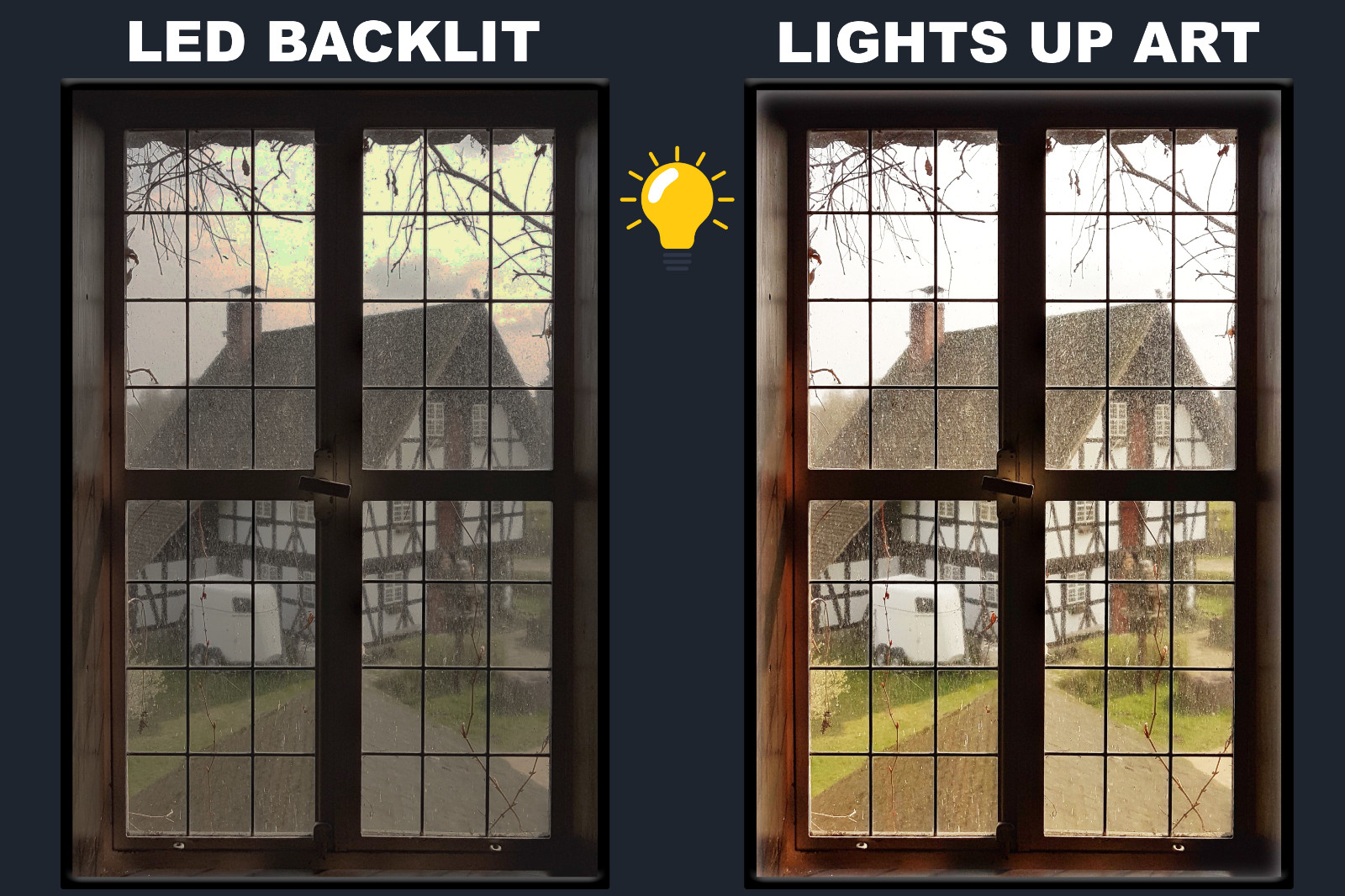LED Backlit Window View Wall Art Lighted Frame – thatched roof cabin