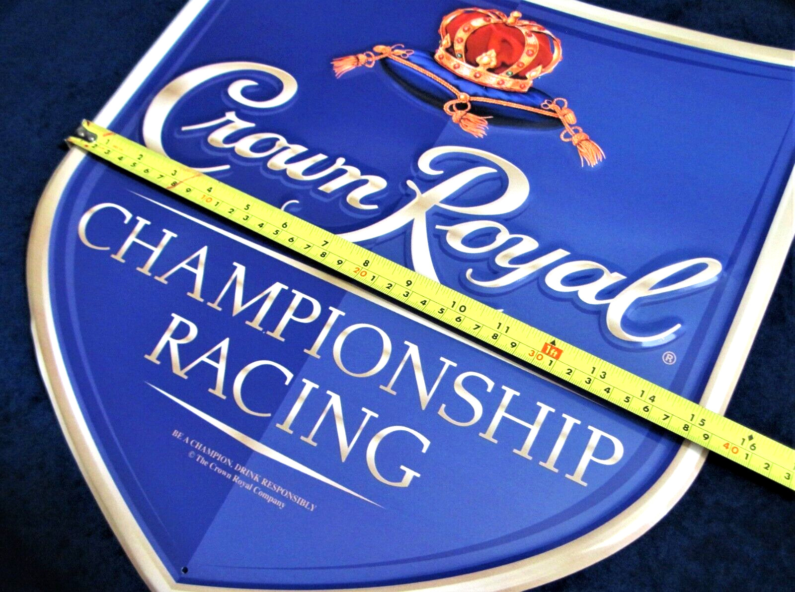 CROWN ROYAL Embossed Metal Shield ~ Garage Man Cave Bar Pub Decor ~ MADE in USA