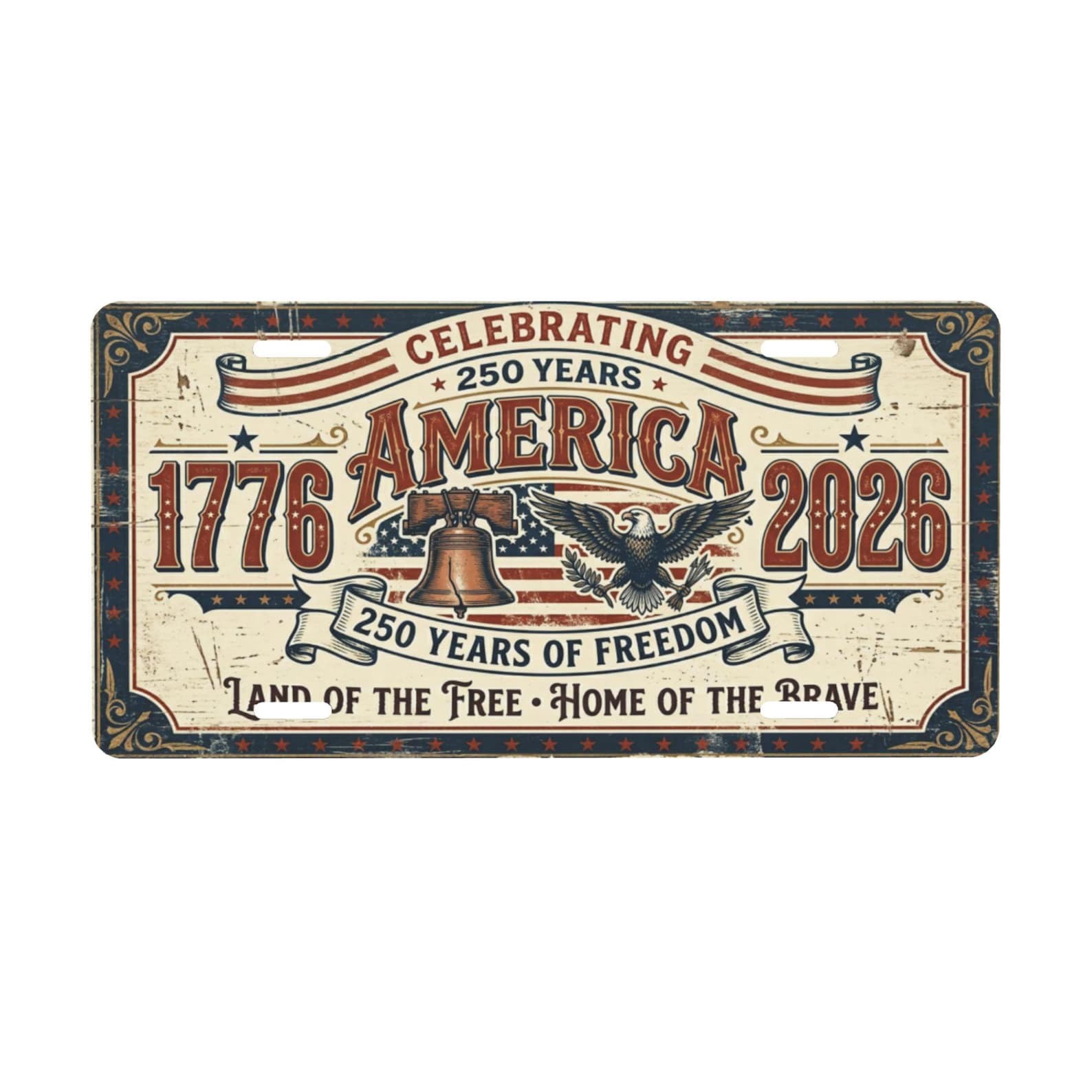 America 250th Anniversary License Plate Vintage Patriotic USA Car Tag Decor