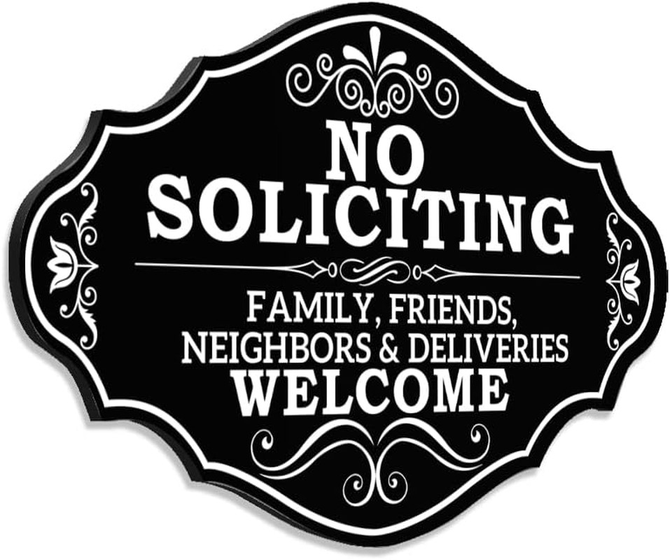 No Soliciting Sign Family Friends and Neighbors Welcome Front Door Sign, Funn…