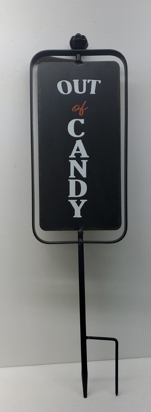 Two-Sided Metal HALLOWEEN Spinning Yard Sign Stake OUT OF CANDY-TRICK OR TREAT