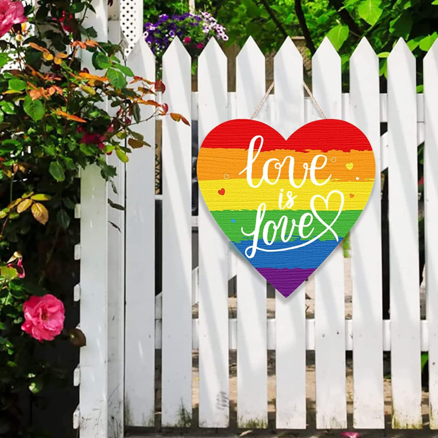 12×12 Pride Wooden Door Sign Rainbow Love Is Love Wall Decor Hanger