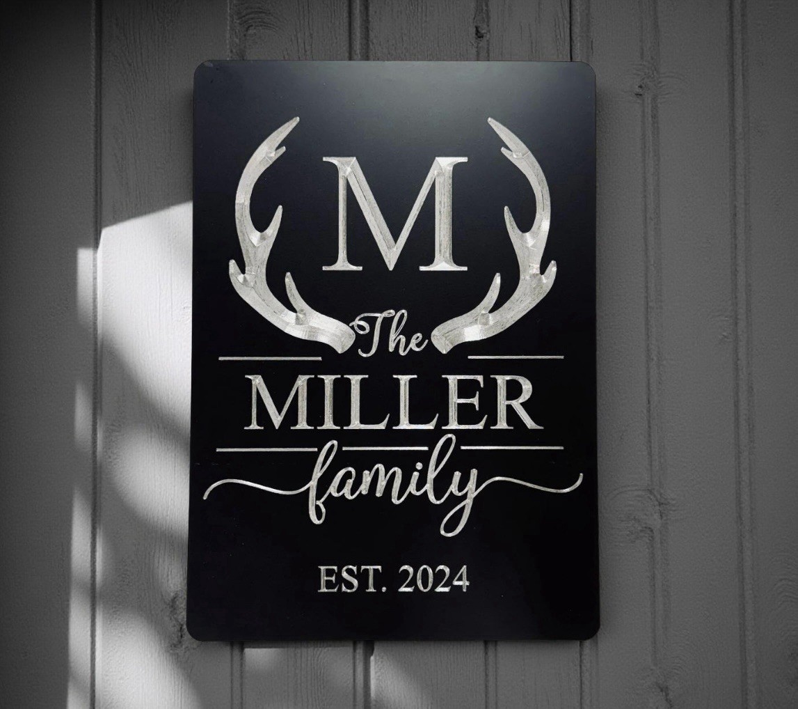 Engraved Personalized Family Name Deer Antler House Home Welcome Sign 7×10