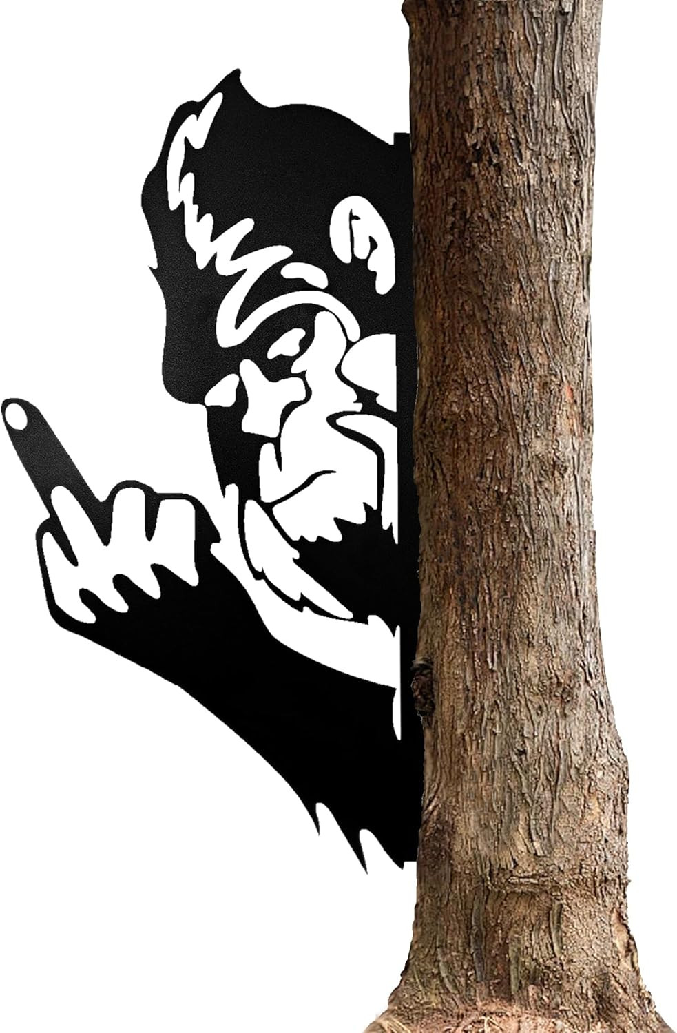 Bigfoot Middle Finger Metal Yard Sign – Funny Prank Decor, Peeking Sasquatch Tre