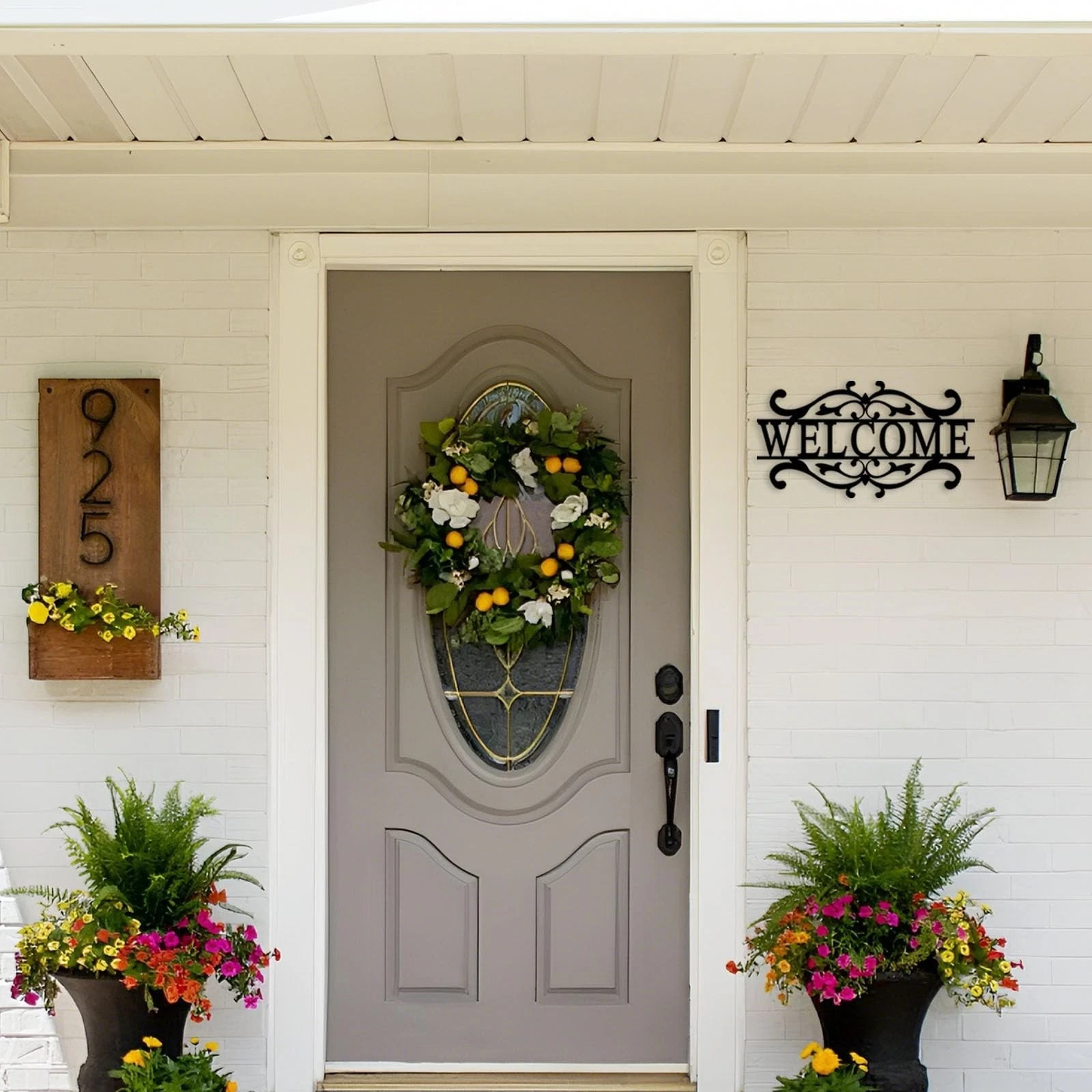 AHYS Metal Welcome Sign for Front Door Porch Black L,