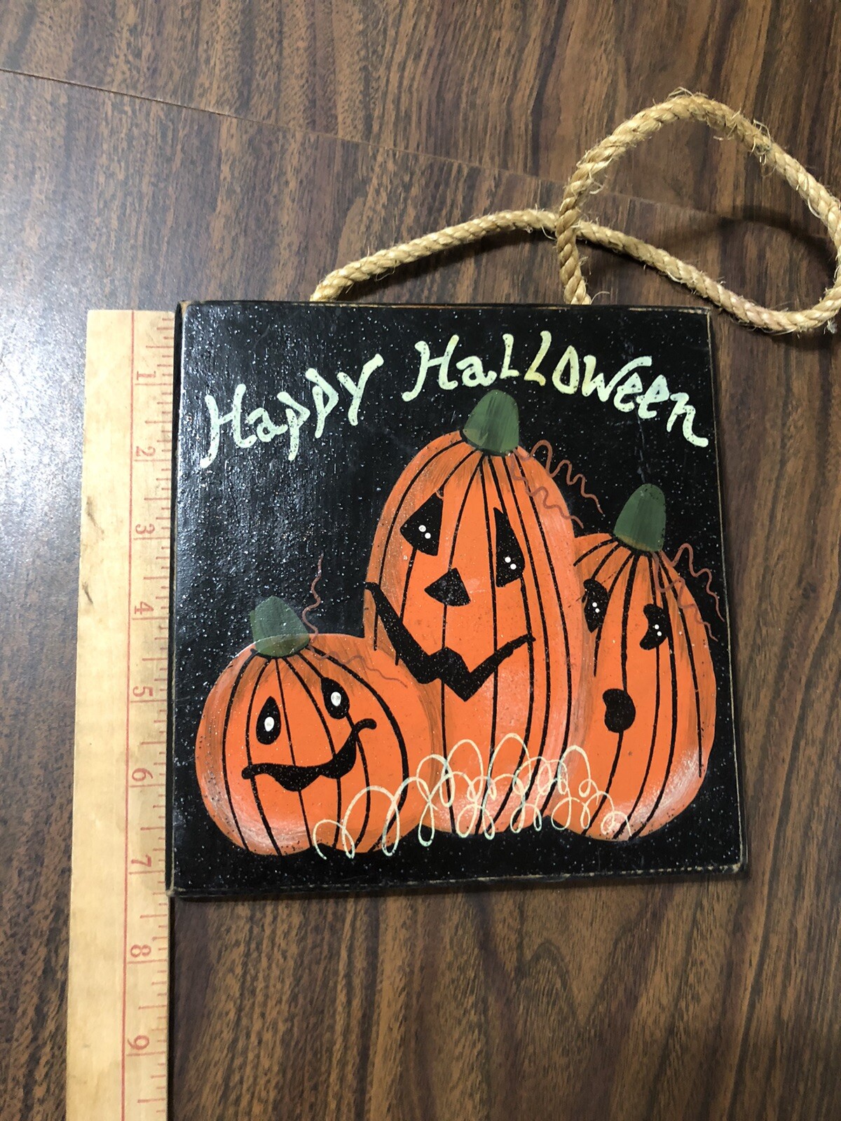 Happy Halloween door hanger sign welcome Painted Wood Porch Pumpkin