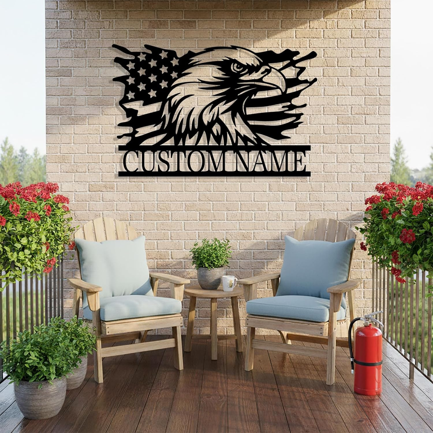 Personalized Eagle Metal Sign, Custom American Flag Wall Decor, Veteran Gift