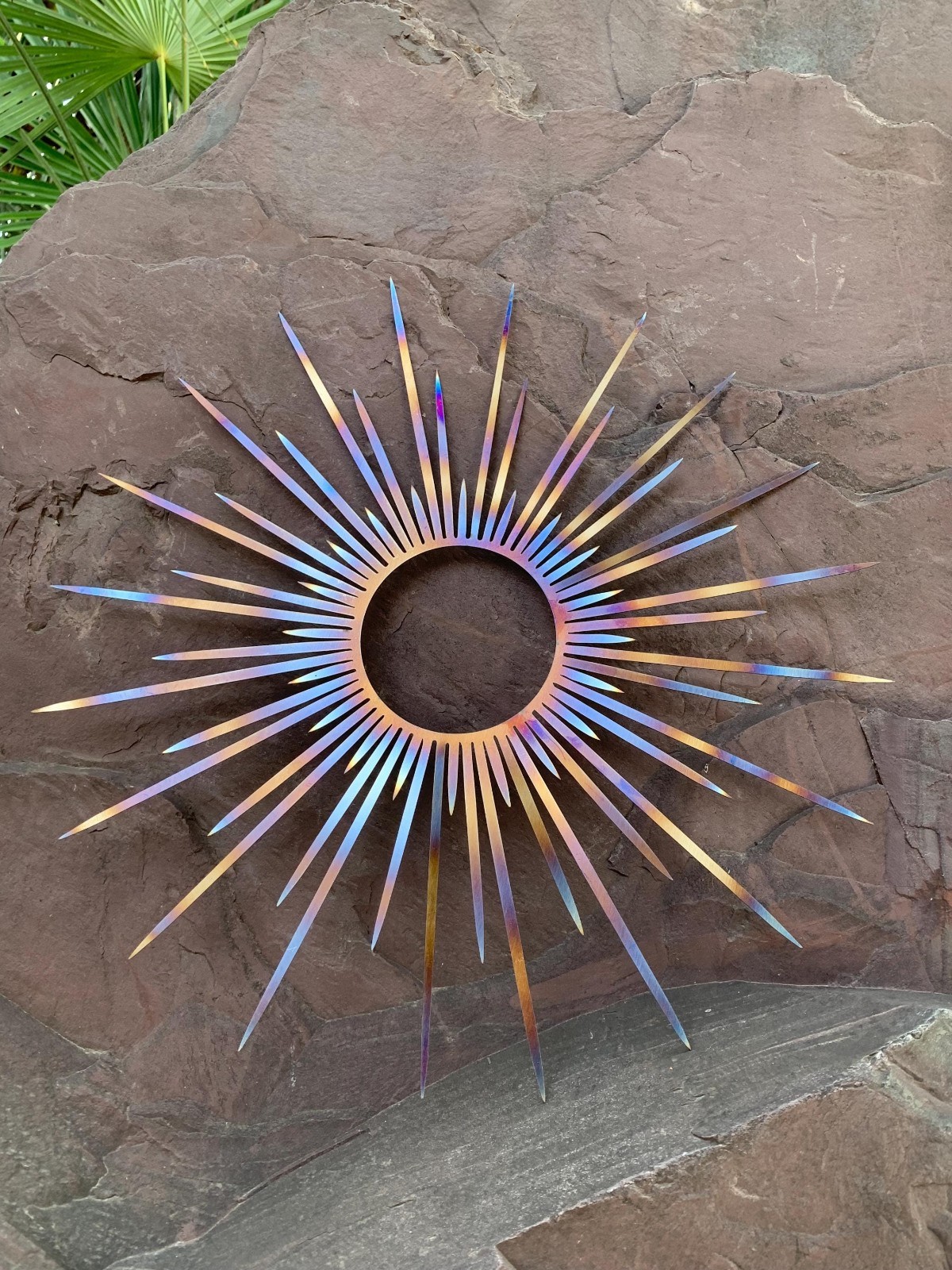 Sun Sign Metal Wall Decor, Heat Colored Metal Sunrise Sign, Garden Wall Art