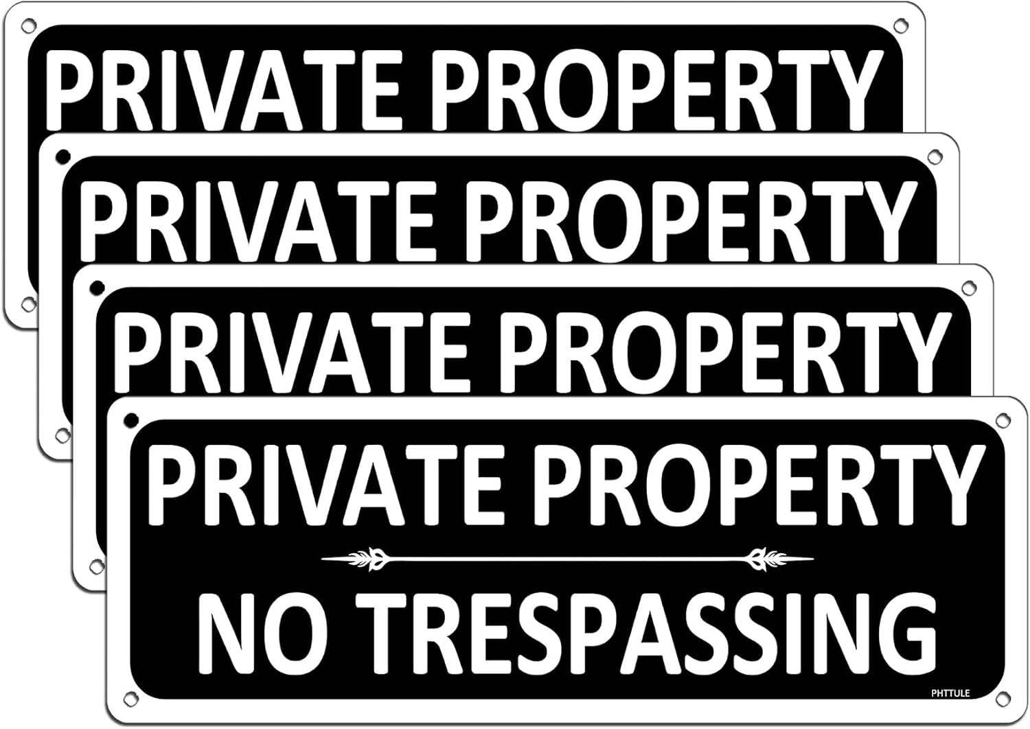 Private Property No Trespassing Sign 4 Pack, 10 x 3.5 inches Sturdy Rust Free…