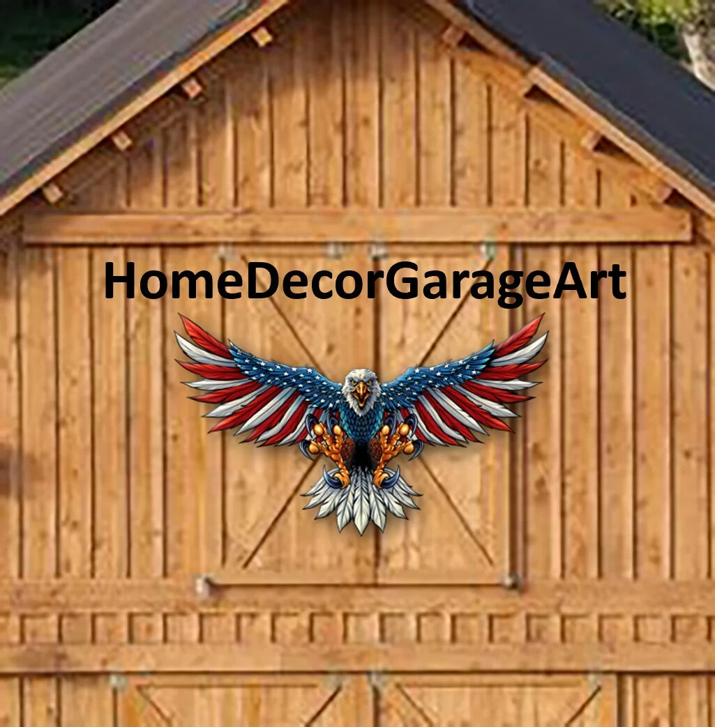 United States Bald Eagle with Flag Wings, Patriotic Metal Custom Cutout Shape