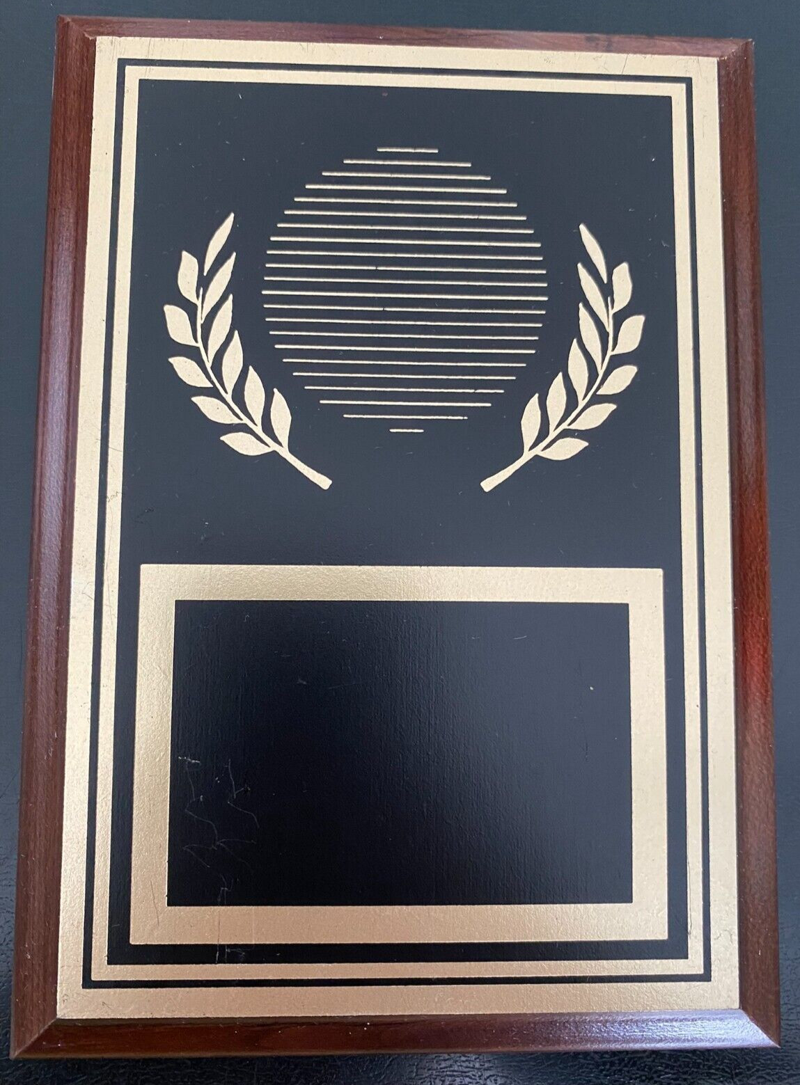 5″x7″ Blank Award Plaque. Cherry with Golden wreath engravable plaque