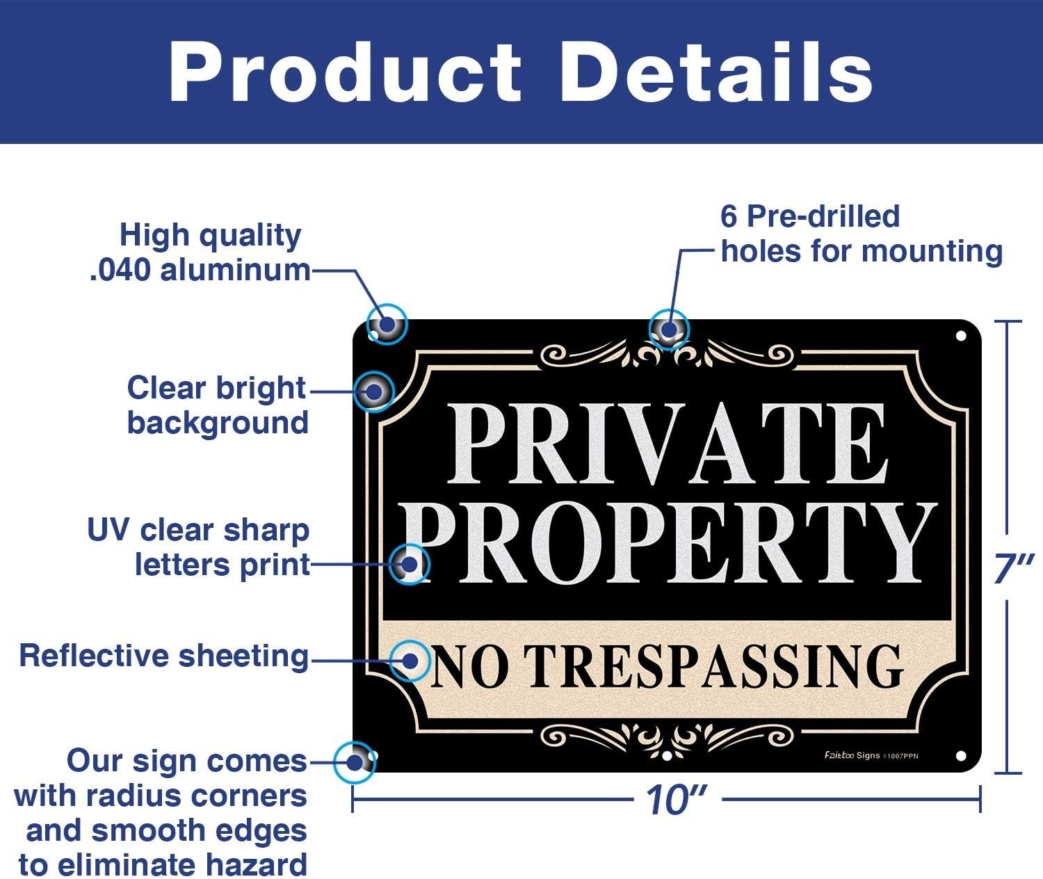 Durable Reflective No Trespassing Signs – 2 Pack 10×7 Inch for Property Security