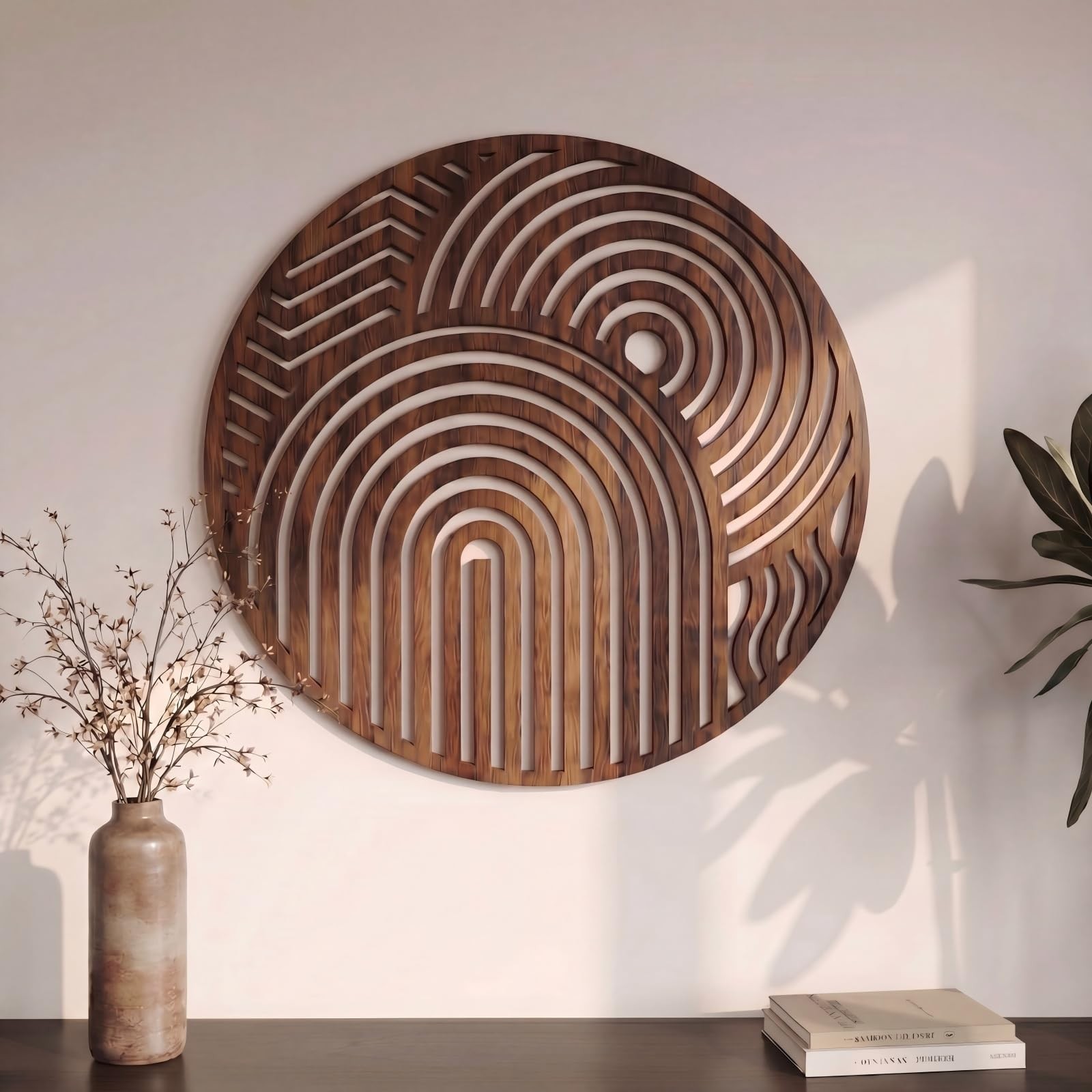 Mcm Decor Mid Century Modern Wood Wall Art Small Walnut Geometric Wall Sculpt…