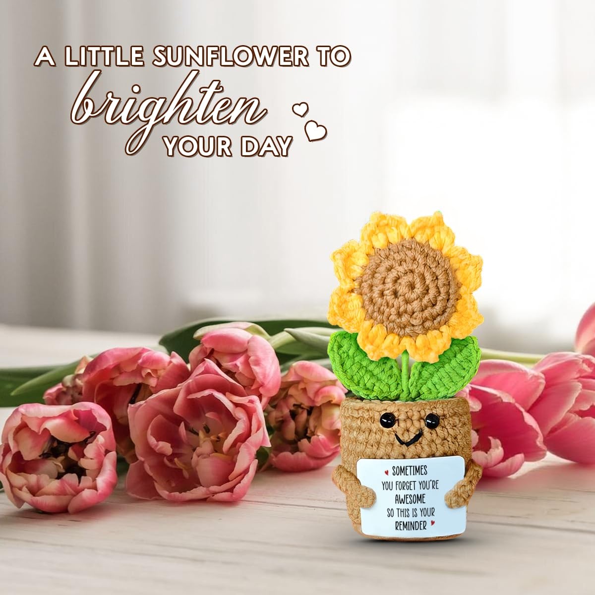 Sunflower Crochet Gift for – Friendship Positive Plant Decor, Uplifting Think…