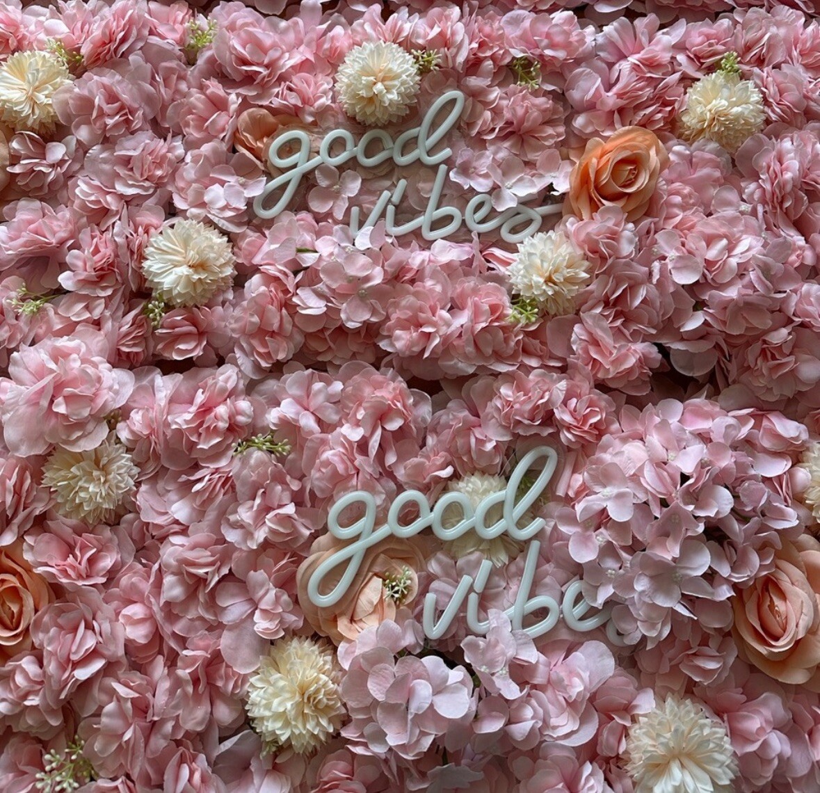 Floral Wall decor- “Good Vibes” Neon Pink Sign 46.5×13.5 Inch