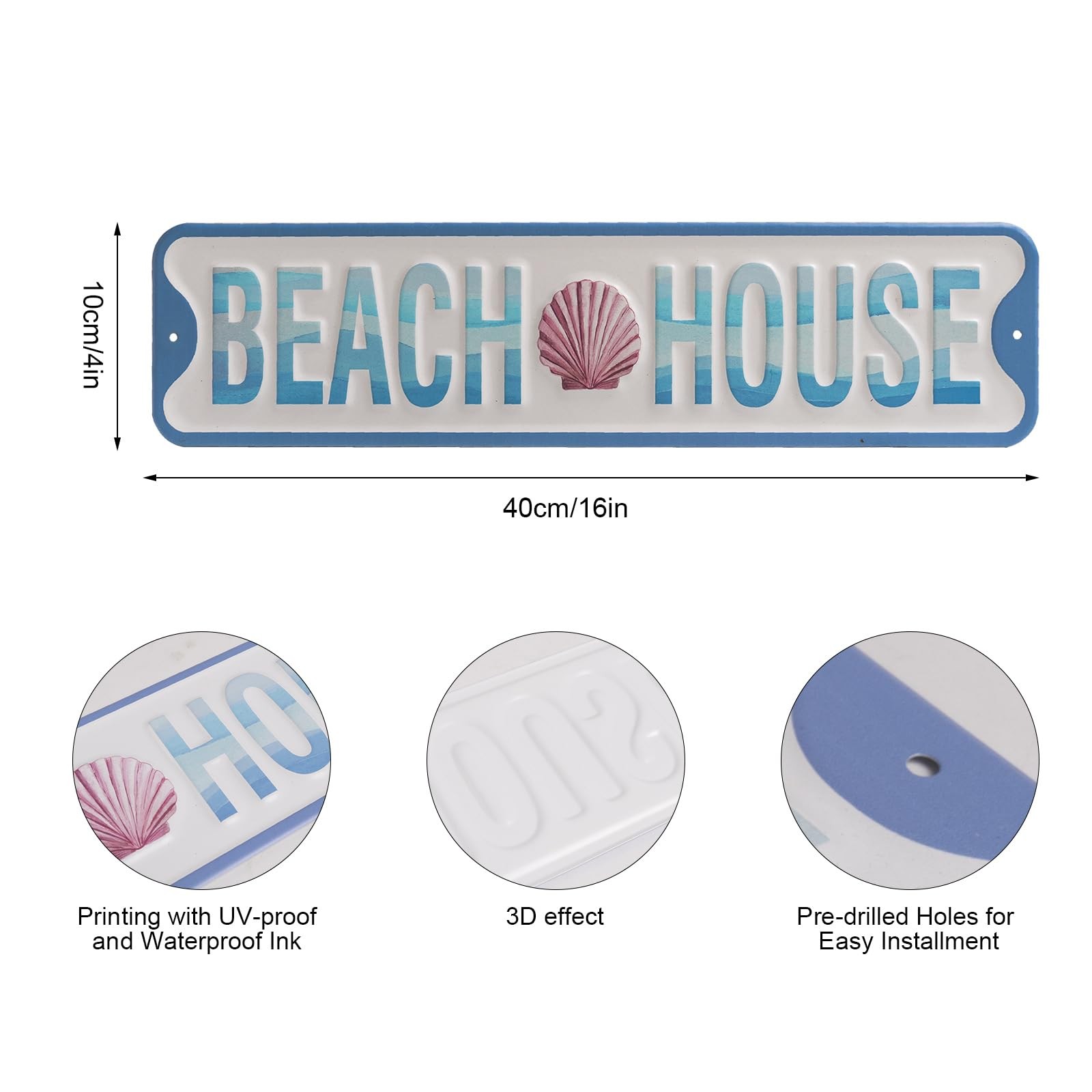 Metal Beach House Sign, 16×4 Inch Coastal Themed Wall Decor, Beachy Wall Art …