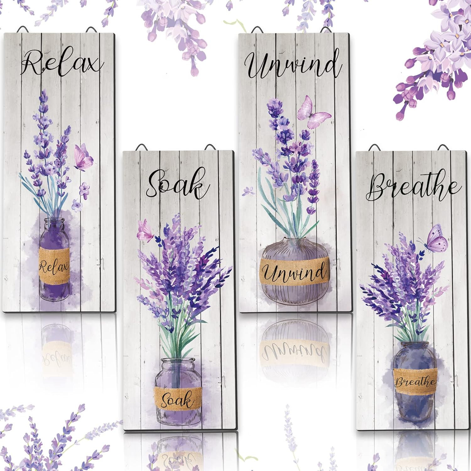 4 Pcs Lavender Bathroom Decor Purple Wall Art 10 X 4 in Purple Bathroom Accessor