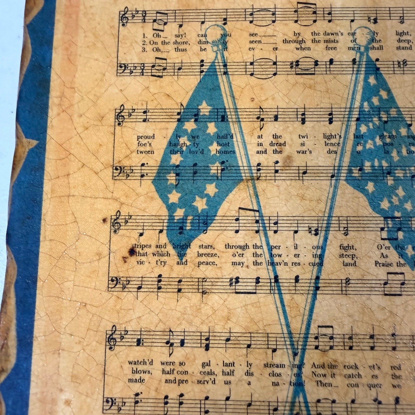 Vtg 1976 Bicentennial Star Spangled Banner Wood Wall Plaque 9×5 Sheet Music