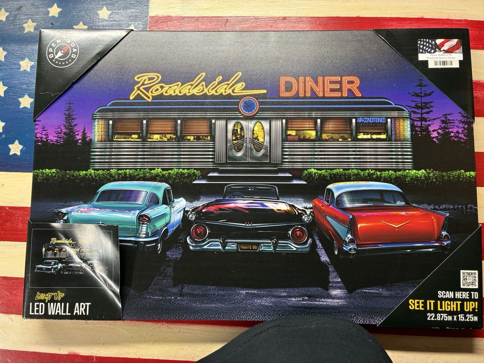 Open Road Brand sign Canvas Roadside Diner Light Up Sign It Takes 3 AA Batteries