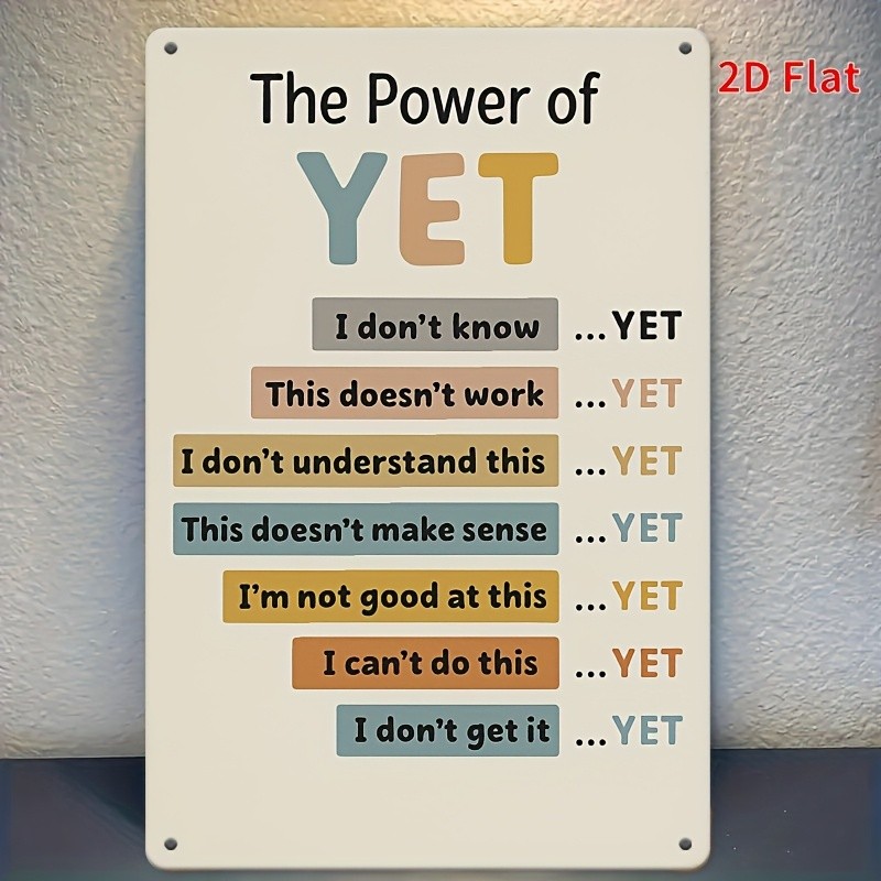 Power Of Yet Growth Mindset Metal Sign Teacher Student Motivational Wall Decor