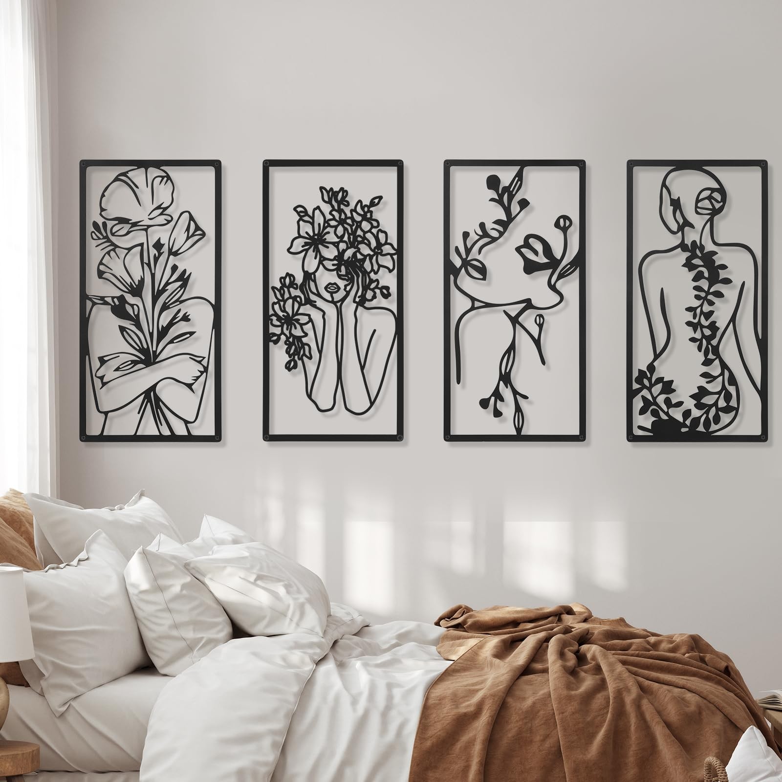Cindeer Abstract Woman Wall Art Black Metal Line Set of 4