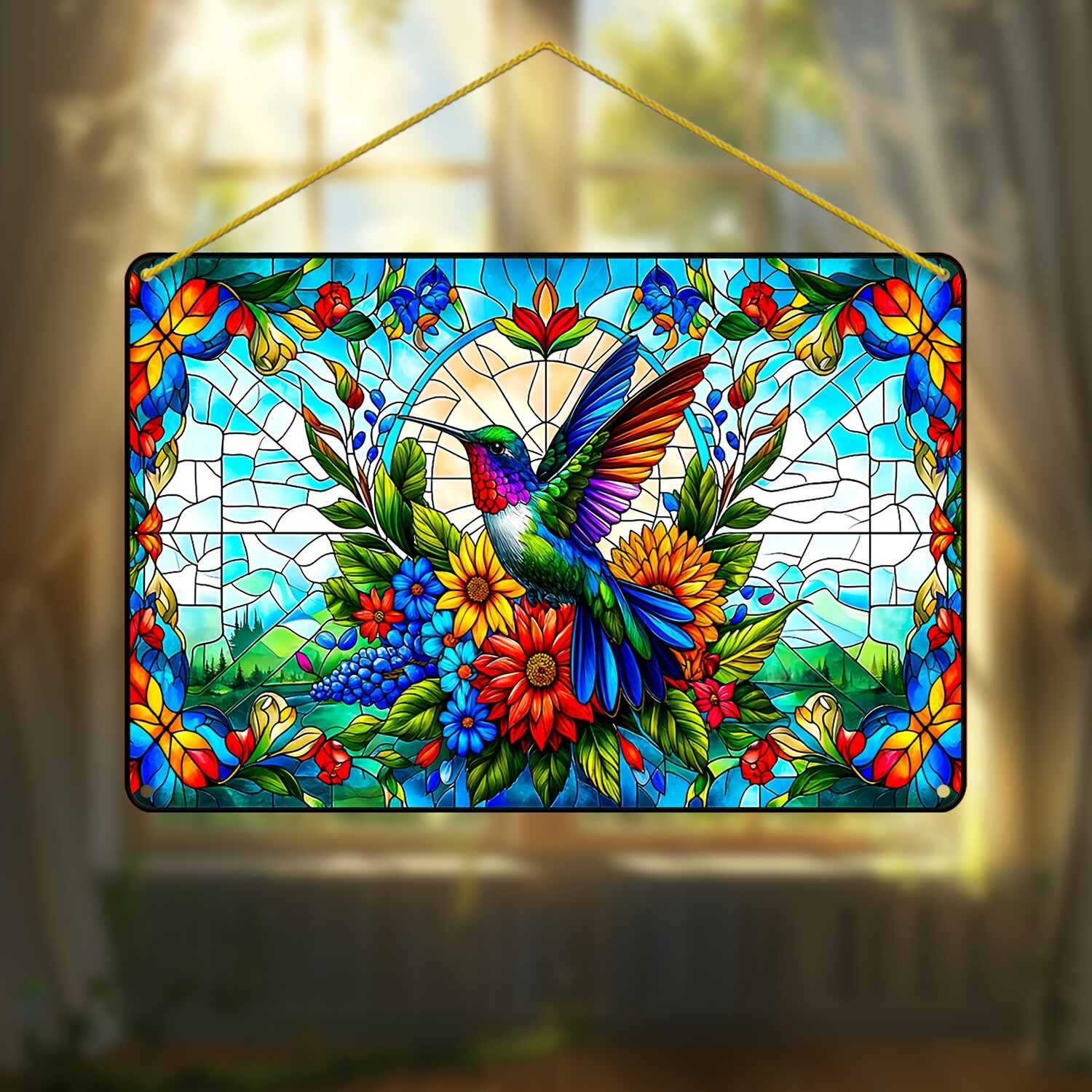 Hummingbirds and Flowers Garden Window Decorations Hanging Decorative Wall Signs