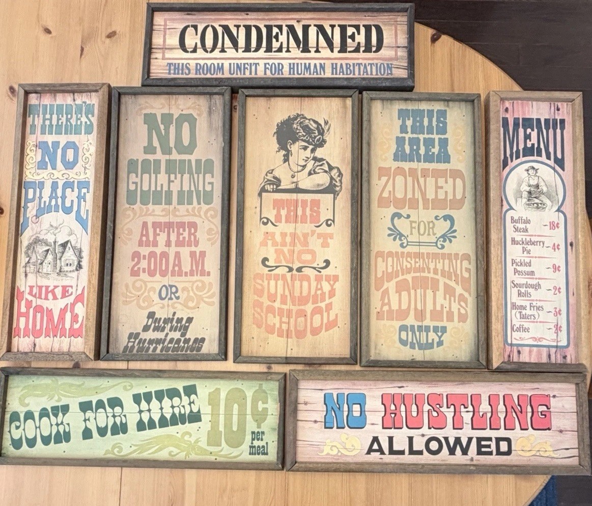 Americana Decorative Vintage Wood Hanging Plaque Set of 8 Rustic Western Humor