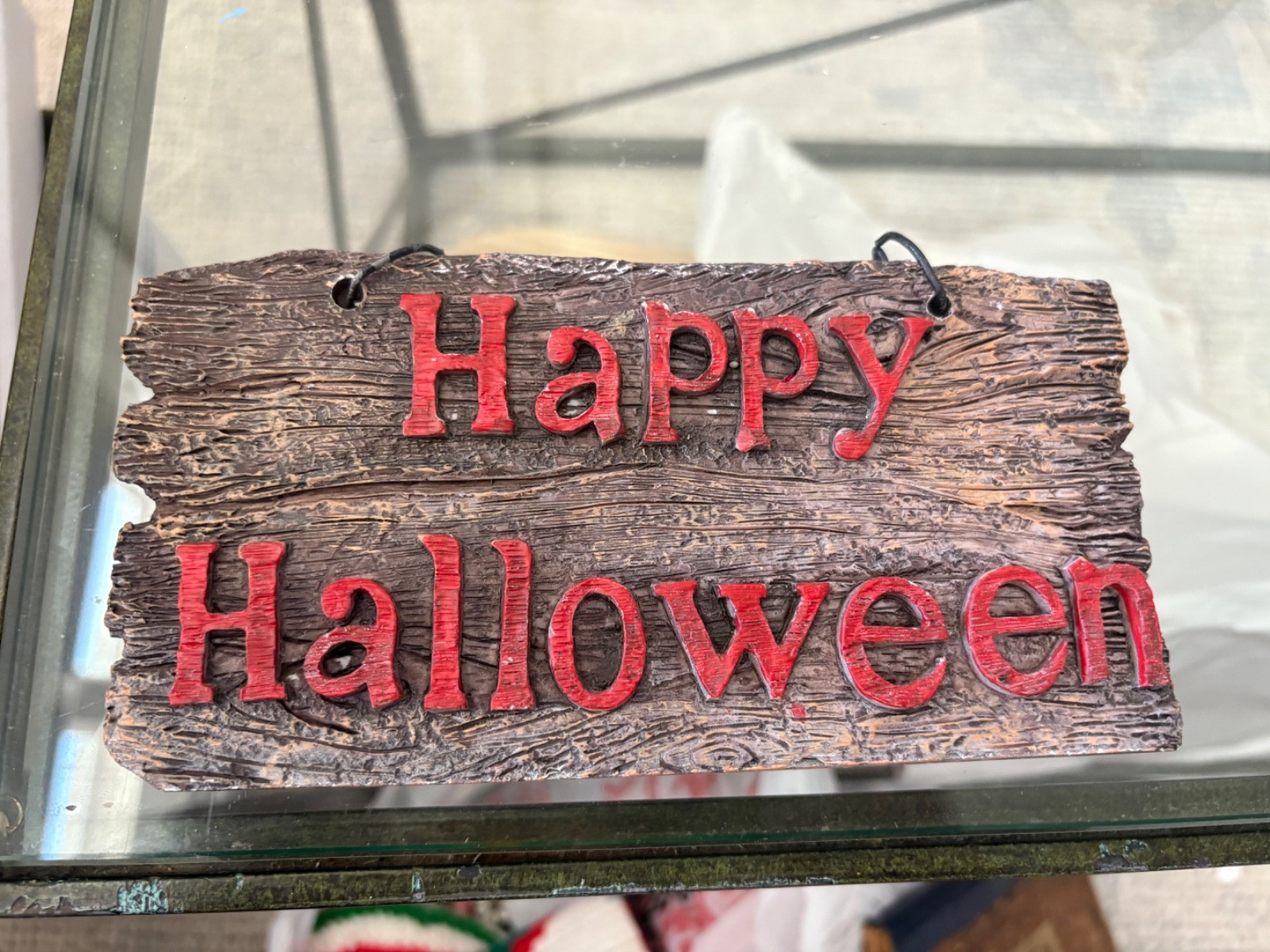7.25″ HANGING REVERSIBLE Sign Happy Halloween + RESIN WOOD LOOK
