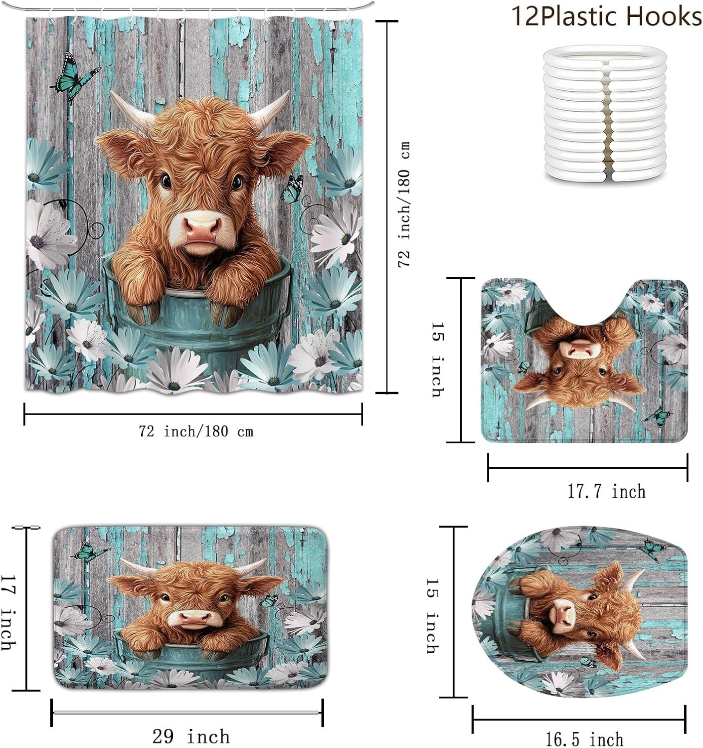 Highland Cow Bathroom Set – Farmhouse Decor 4 Pc