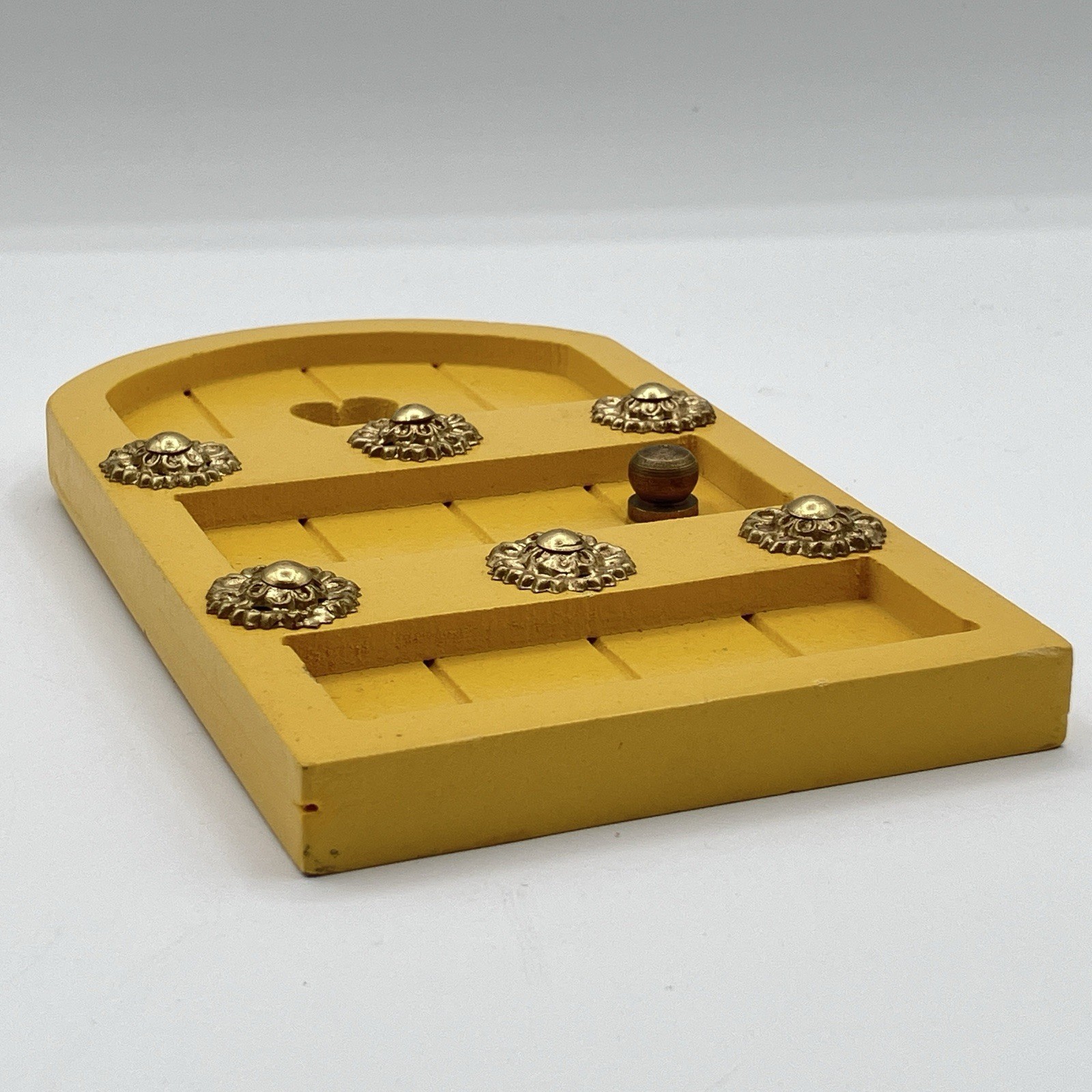 Fairy Garden Yellow Arched Heart Door Cottage Style Gold Tone Accents 6.75 in