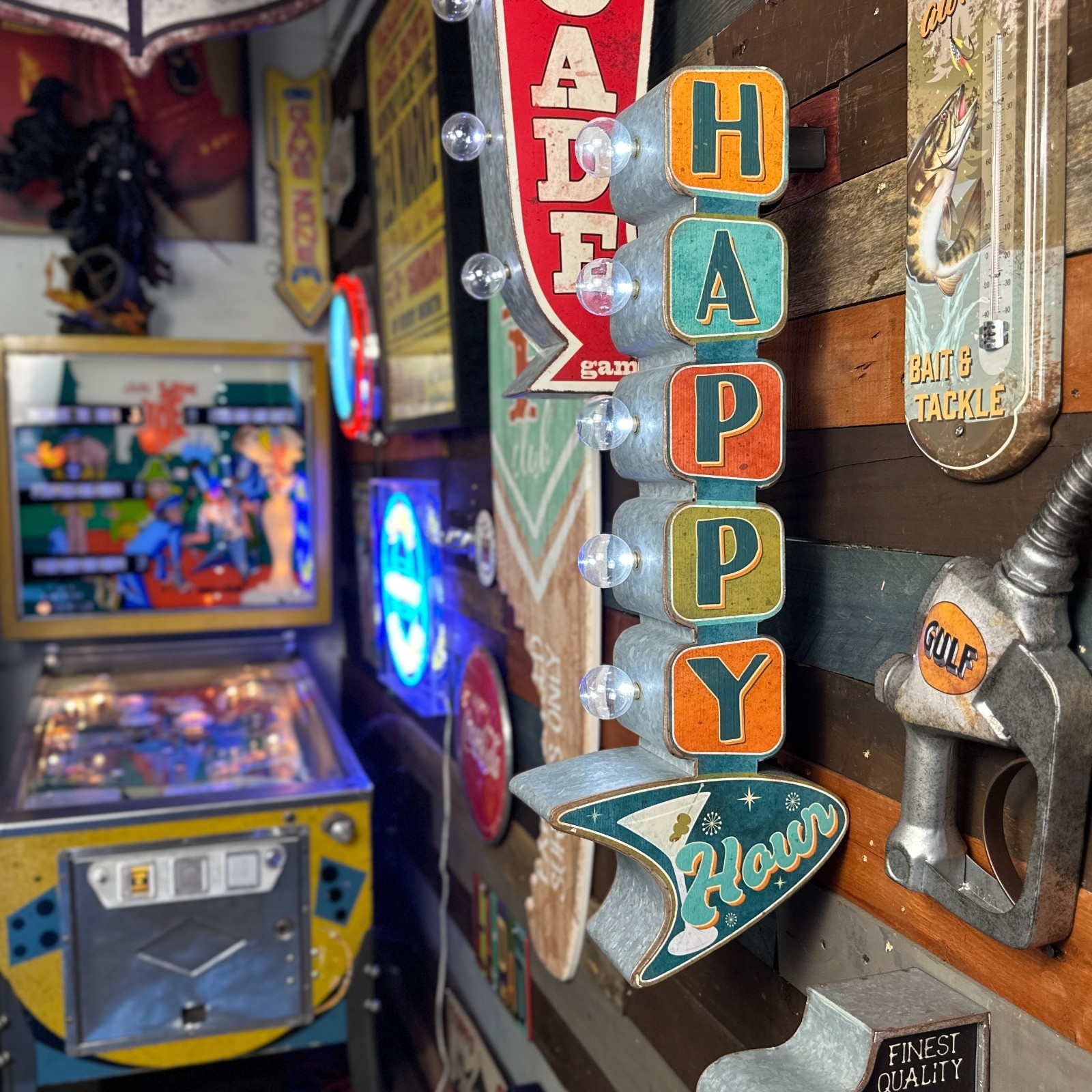Happy Hour Double Sided LED Metal Marquee Sign Vintage Retro Bar Decor
