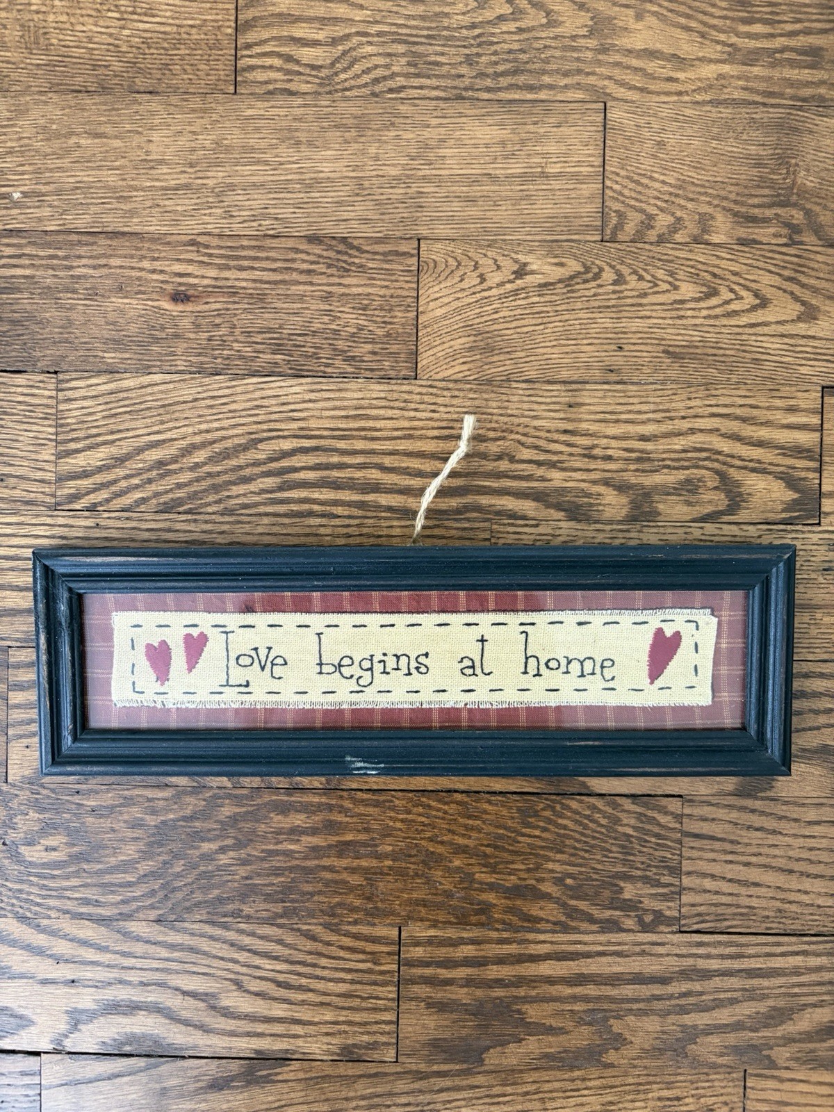 Vintage Love Begins At Home Cross Stitch Framed Wall Hanging Decor